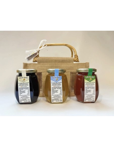 Cesta con mieles de calidad extra de 250 gr.