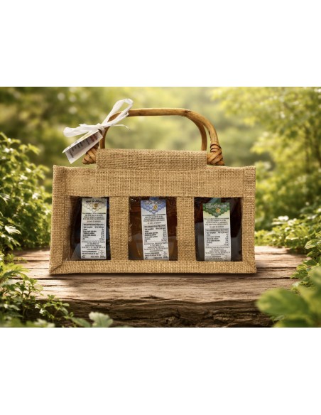 Cesta con mieles de calidad extra de 250 gr.